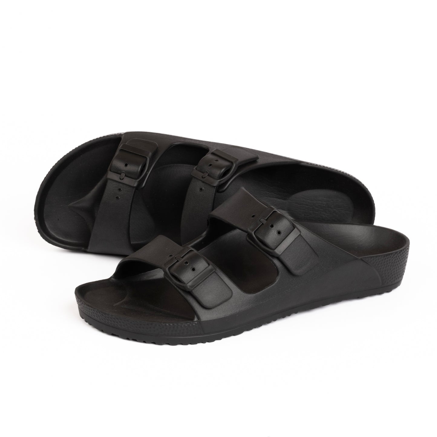 EVA Double Buckle Men Slippers - Black