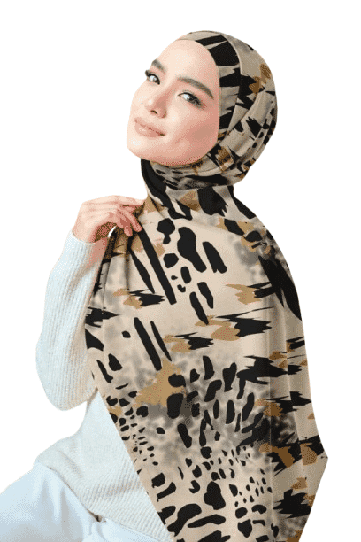 Printed Chiffon Crepe Veil - Beige