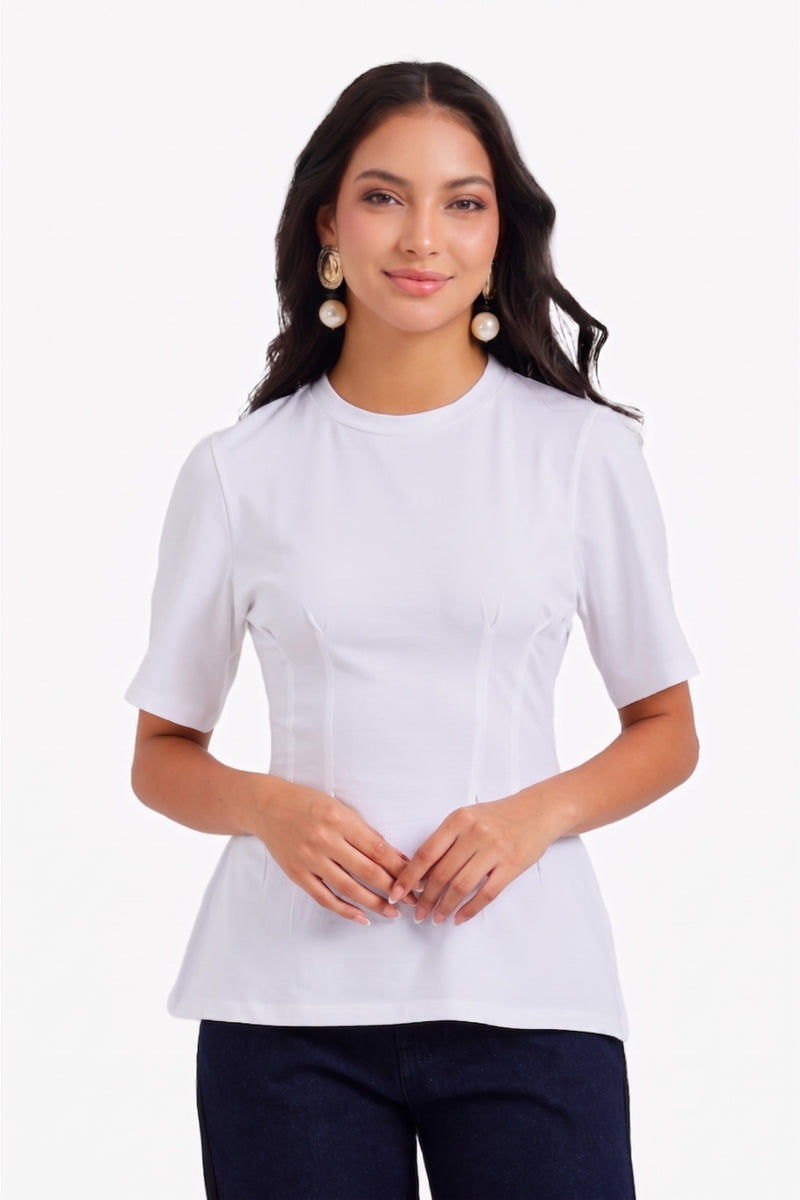 Pleated Peplum Top - White