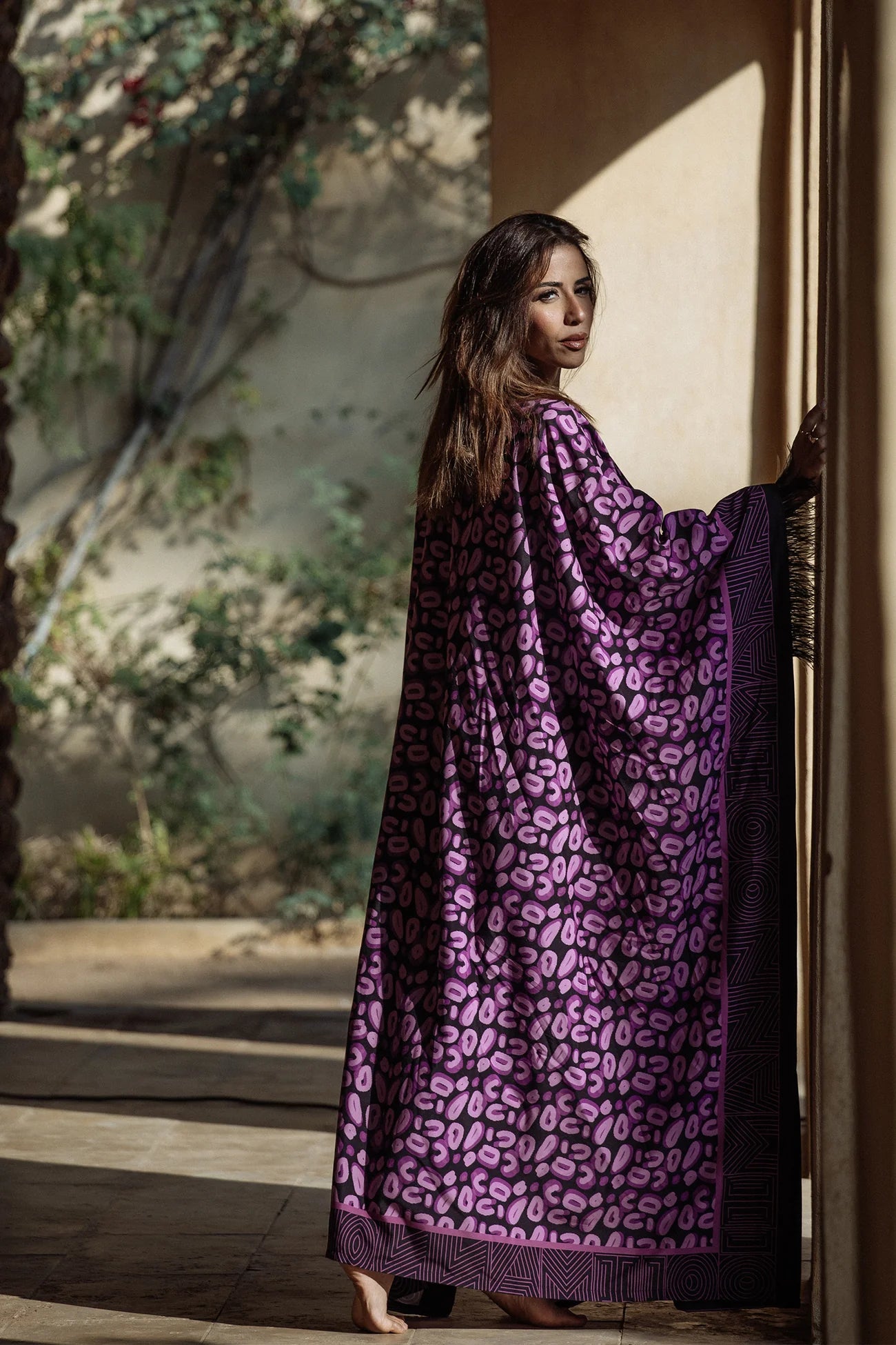 Feather Trimmed Printed Abaya