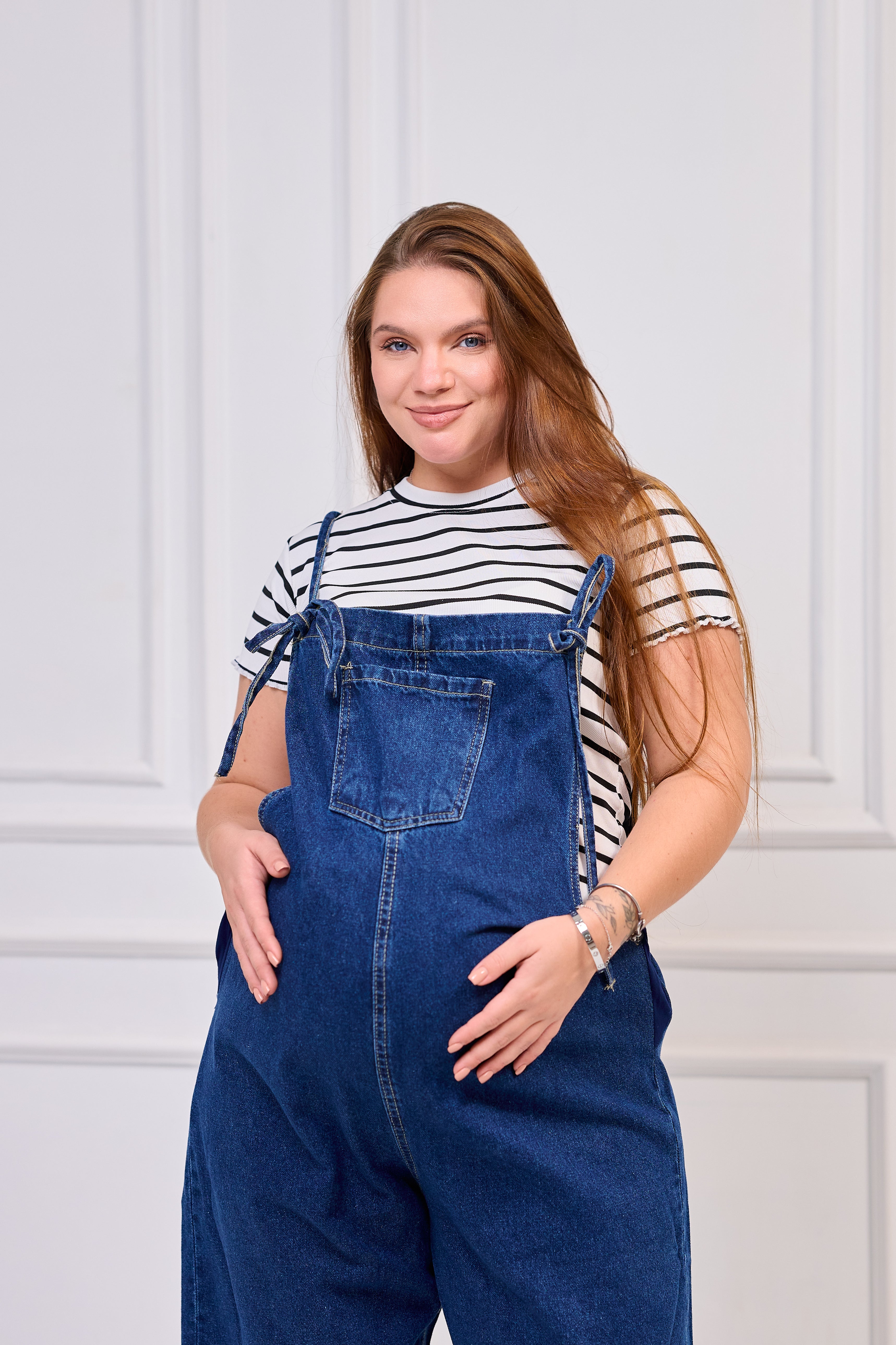 Tie Strap Maternity Denim Overall - Dark Blue
