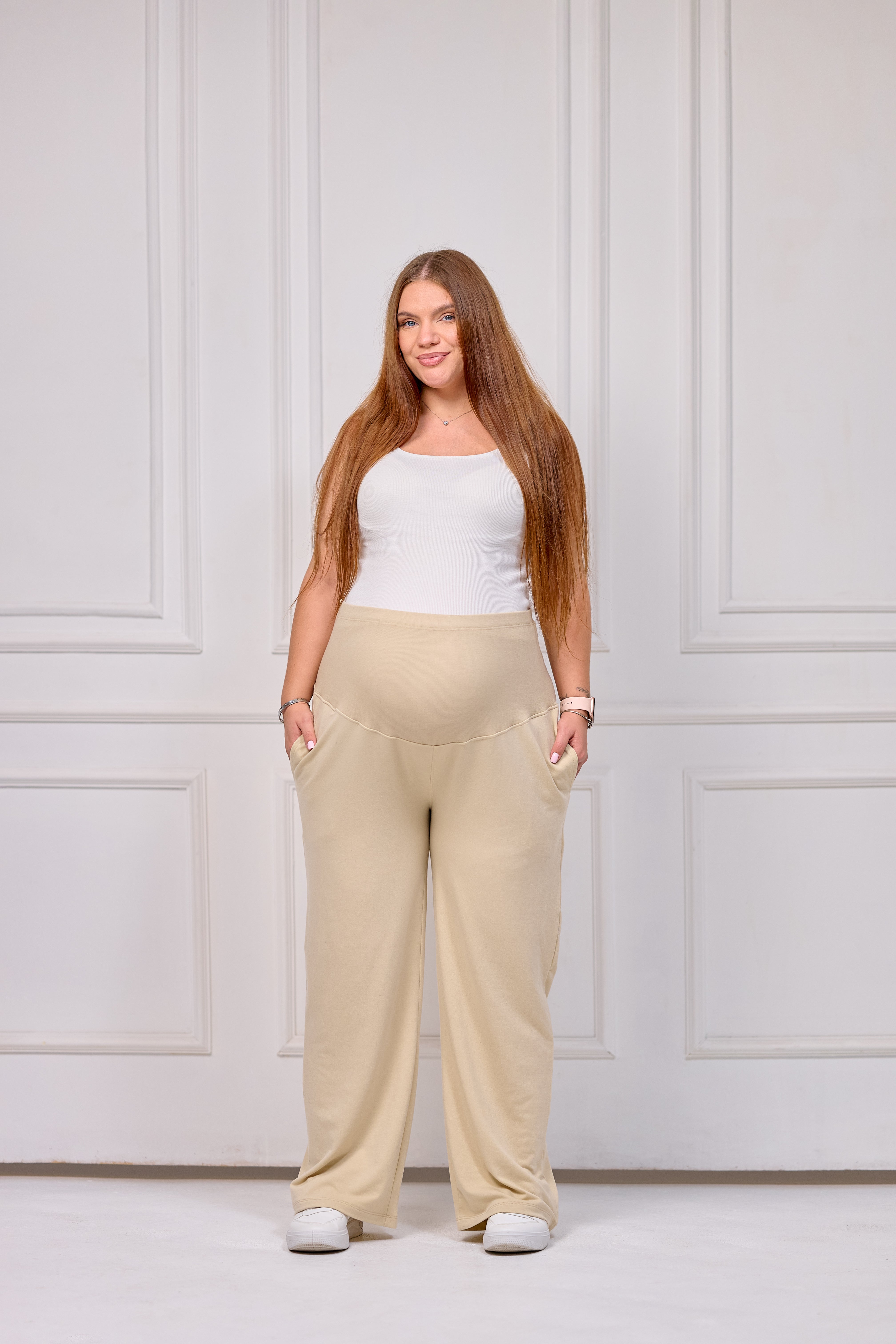 Maternity Cotton Yoga Pants - Beige