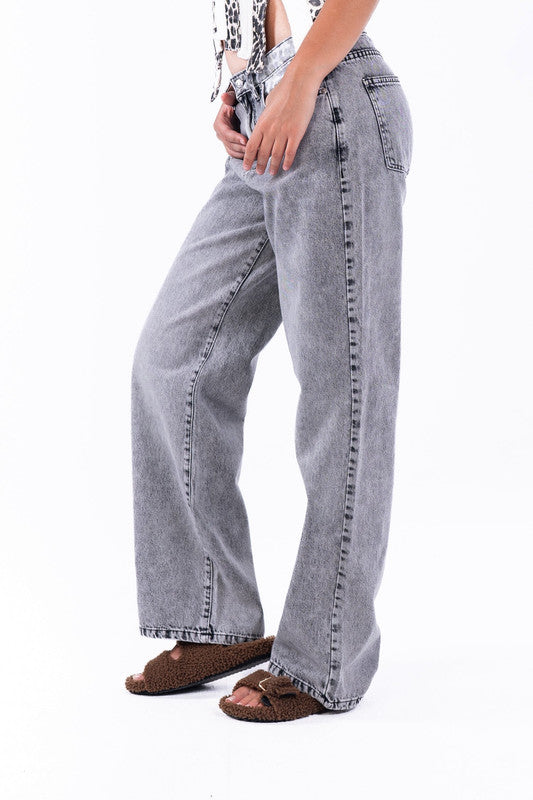 Wide Leg Relaxed Jeans – Washed Gray