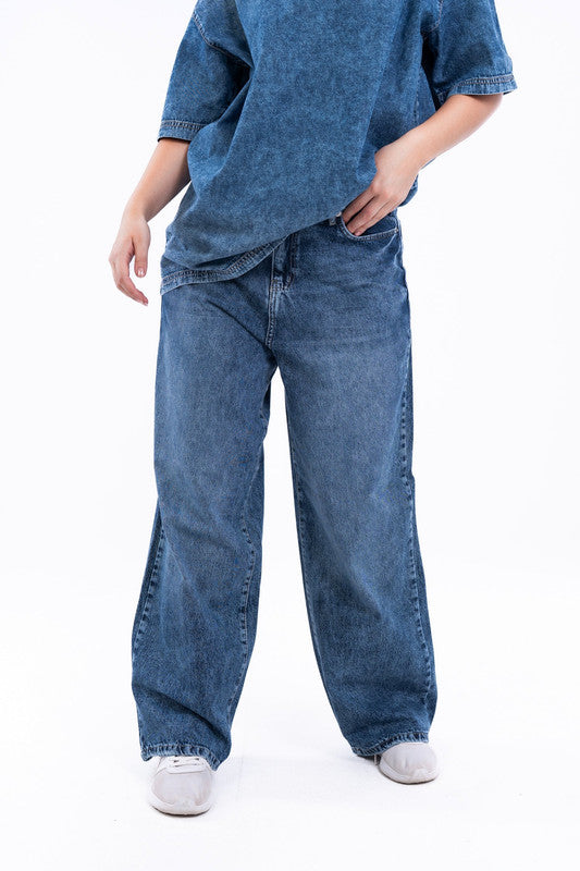 Super Wide Leg Relaxed Jeans – Dark Blue