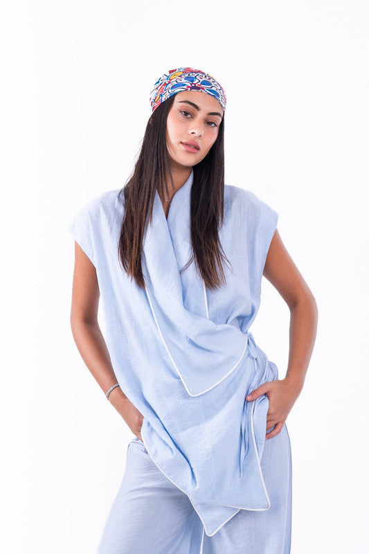 Sleeveless Wrap Shirt – Baby Blue