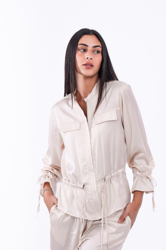 Plain Drawstring Waist Chemise – Nude
