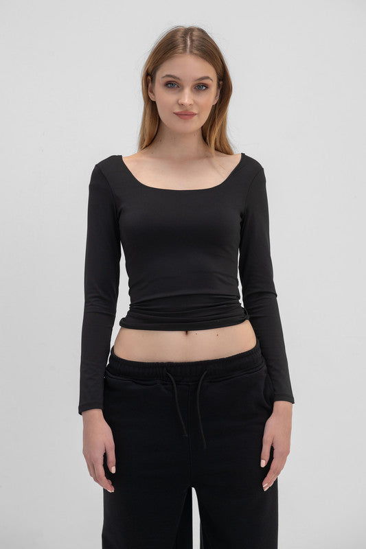 Lycra Seamless Scoop Neck Sculpt Long Sleeve - Black
