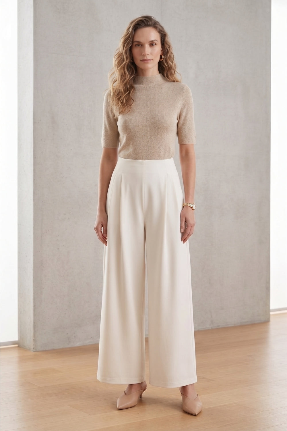 High-Waist Wide-Leg Lounge Pants – Off White