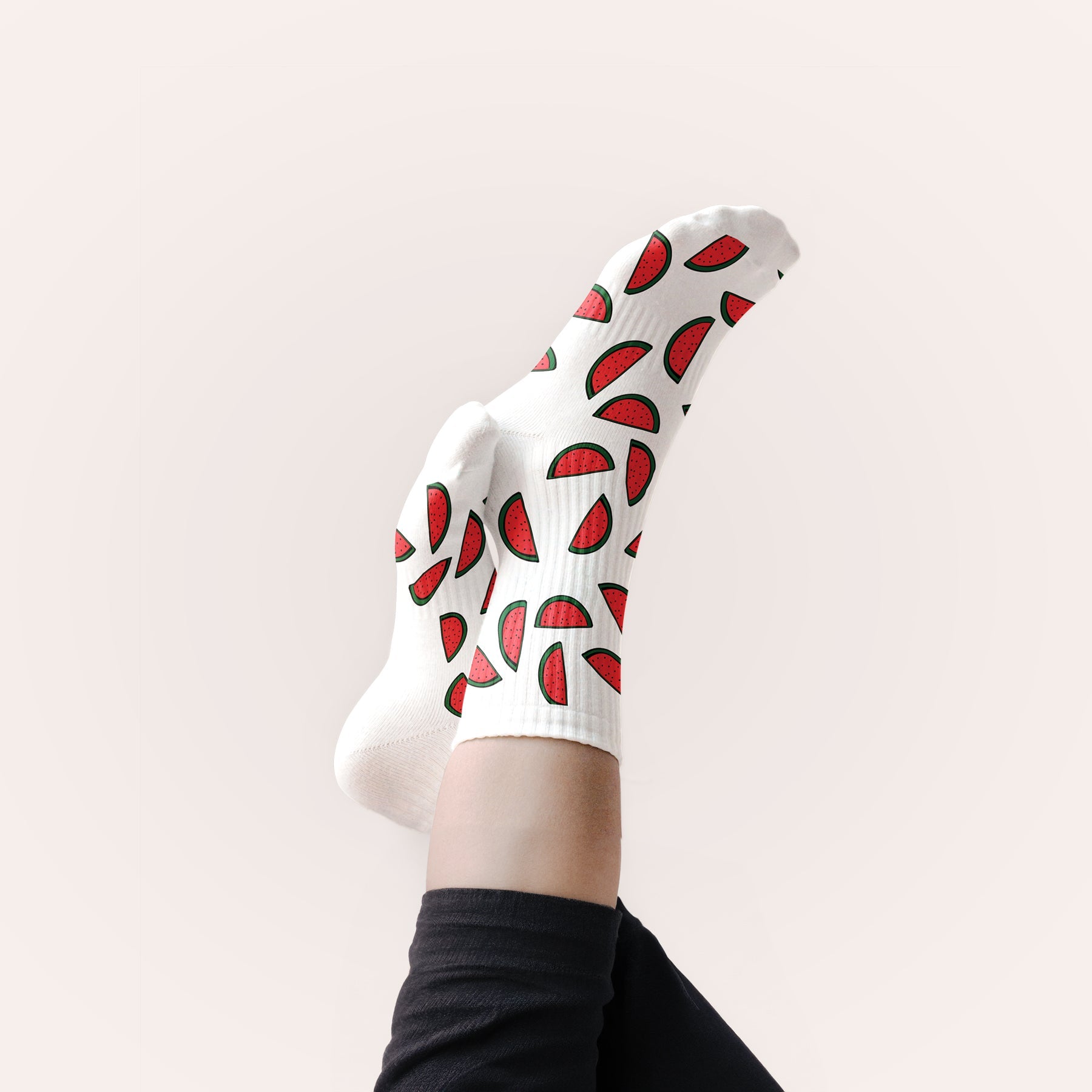 Cotton Watermelon Print Crew Socks – White