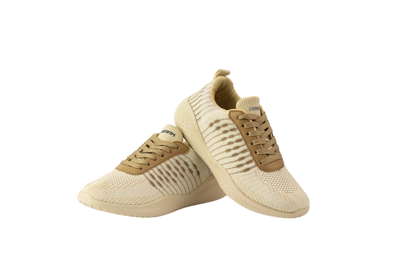 Textured Lace-Up Sneakers - Beige