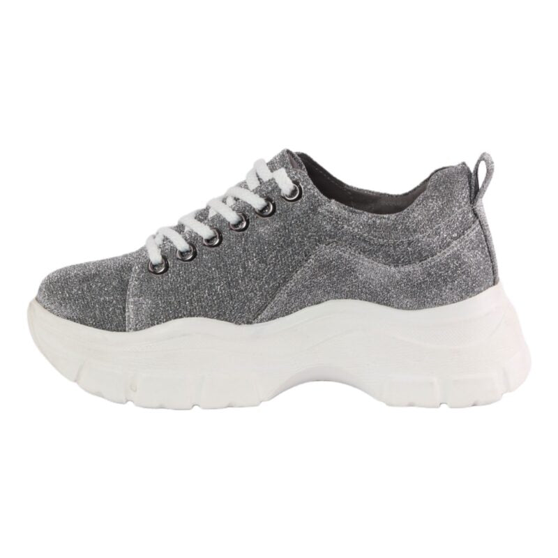 Glitter Lace-Up Chunky Sneakers – Grey