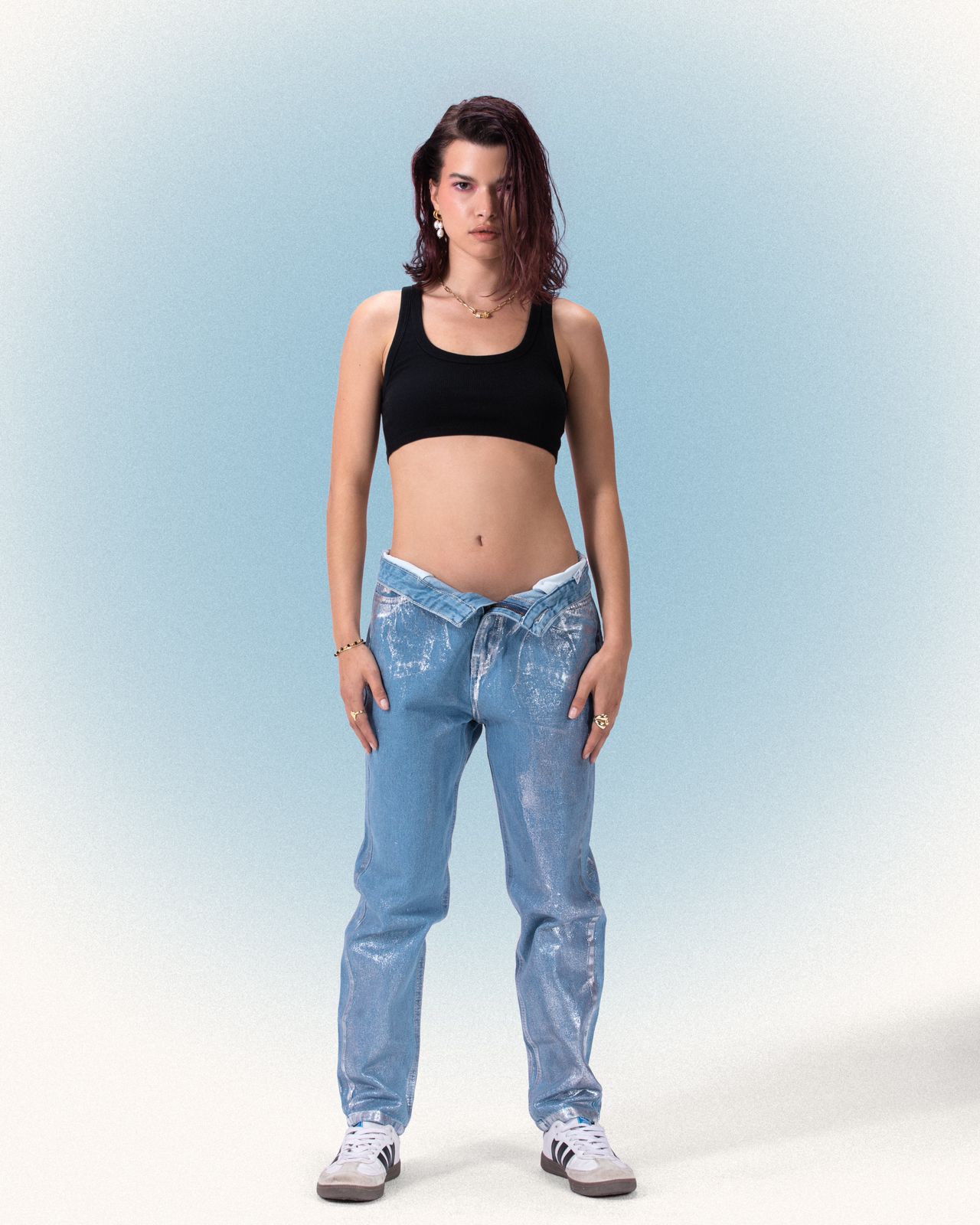 Denim Metallic Fit Cut Jean - Blue