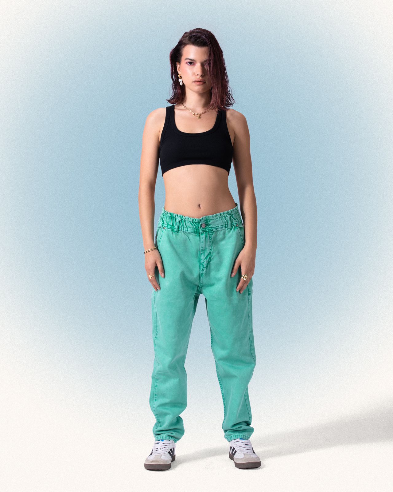 Denim Slouchy Cut Jeans - Mint