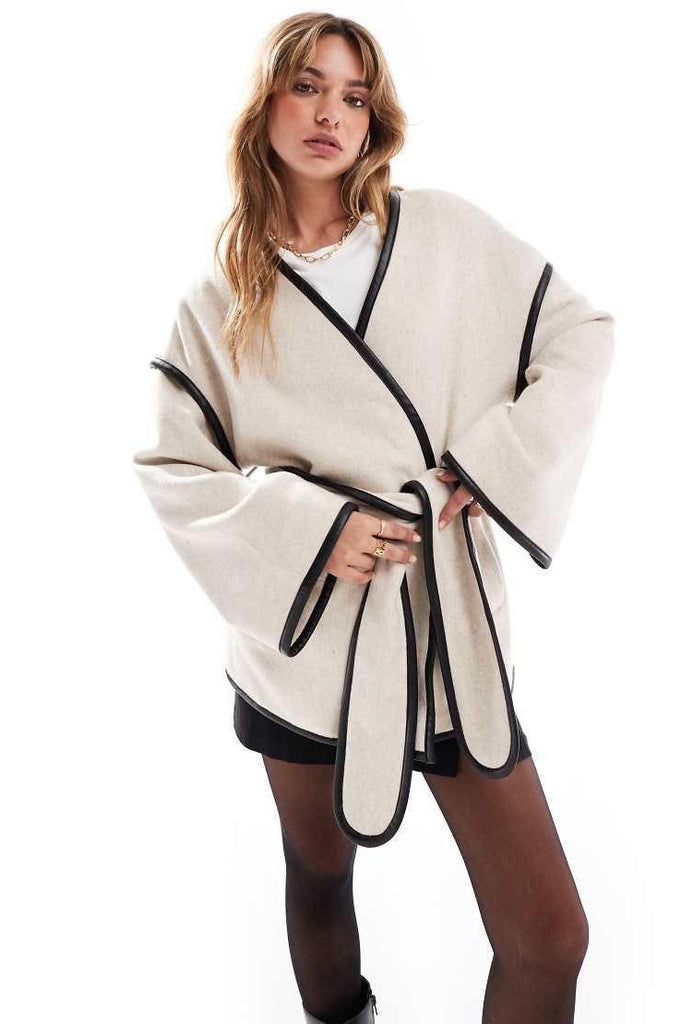 Wool Twisted Topper - Beige * Black