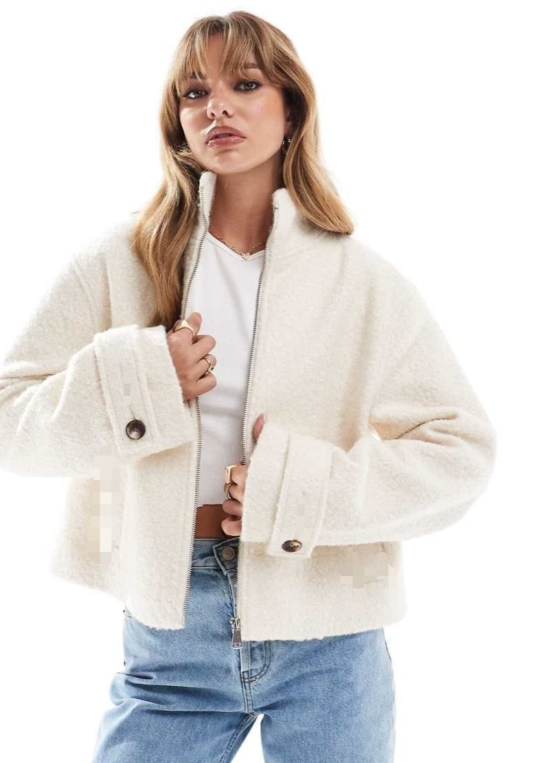 Wool-Blend Solid Cropped Jacket - Off White