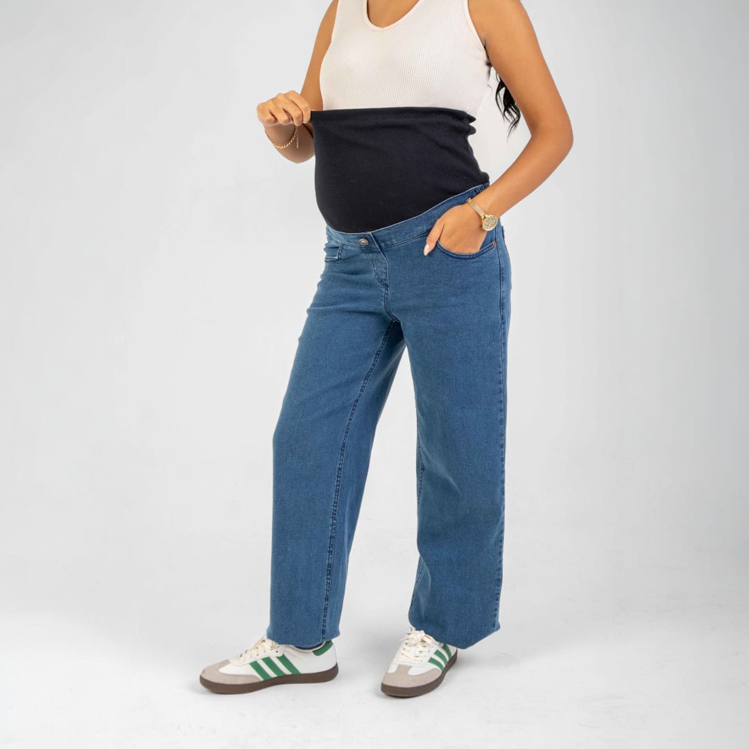 Cotton Stretch Solid Wide-Leg Maternity Jeans