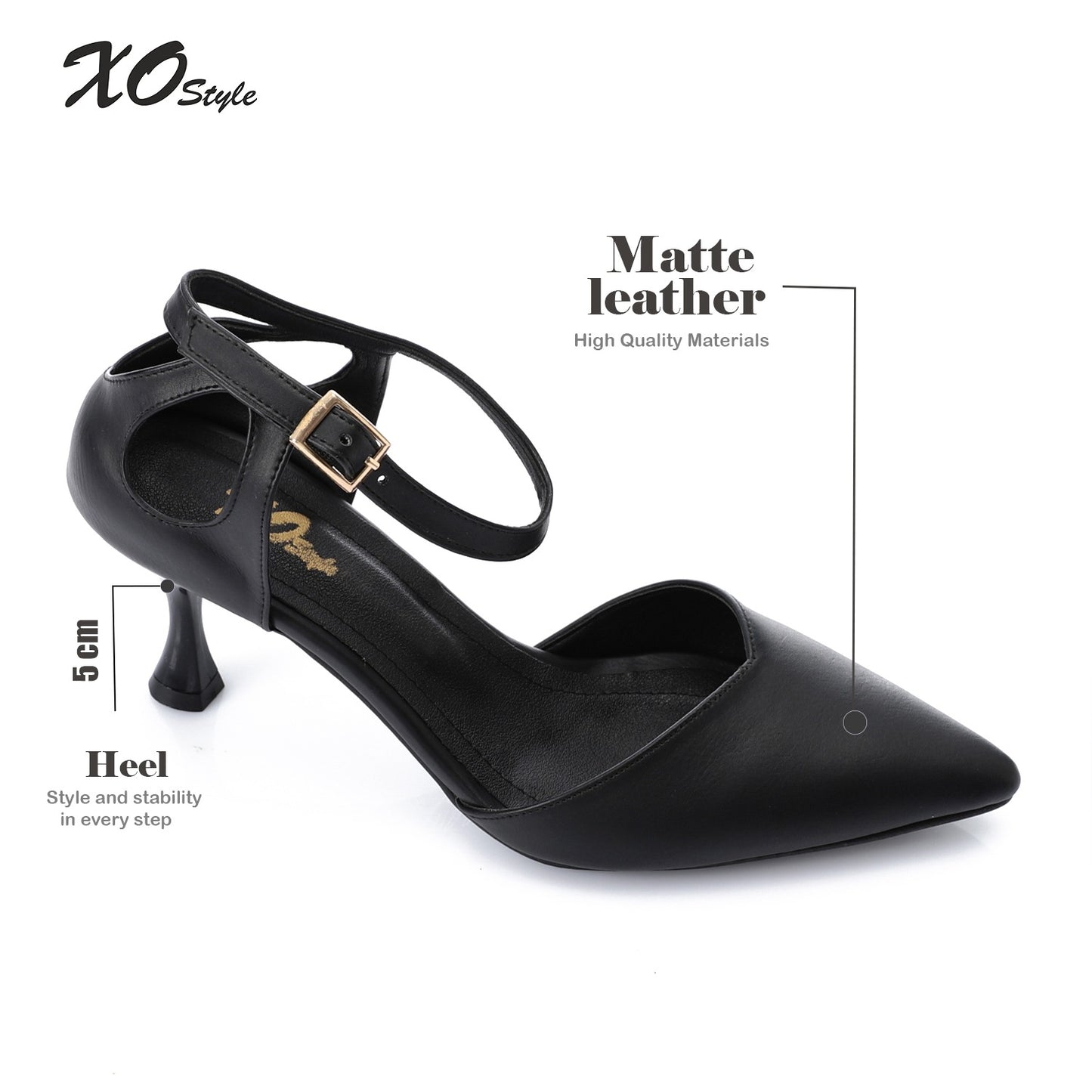 Faux Leather Pointed-Toe Kitten Heel Pump - Black