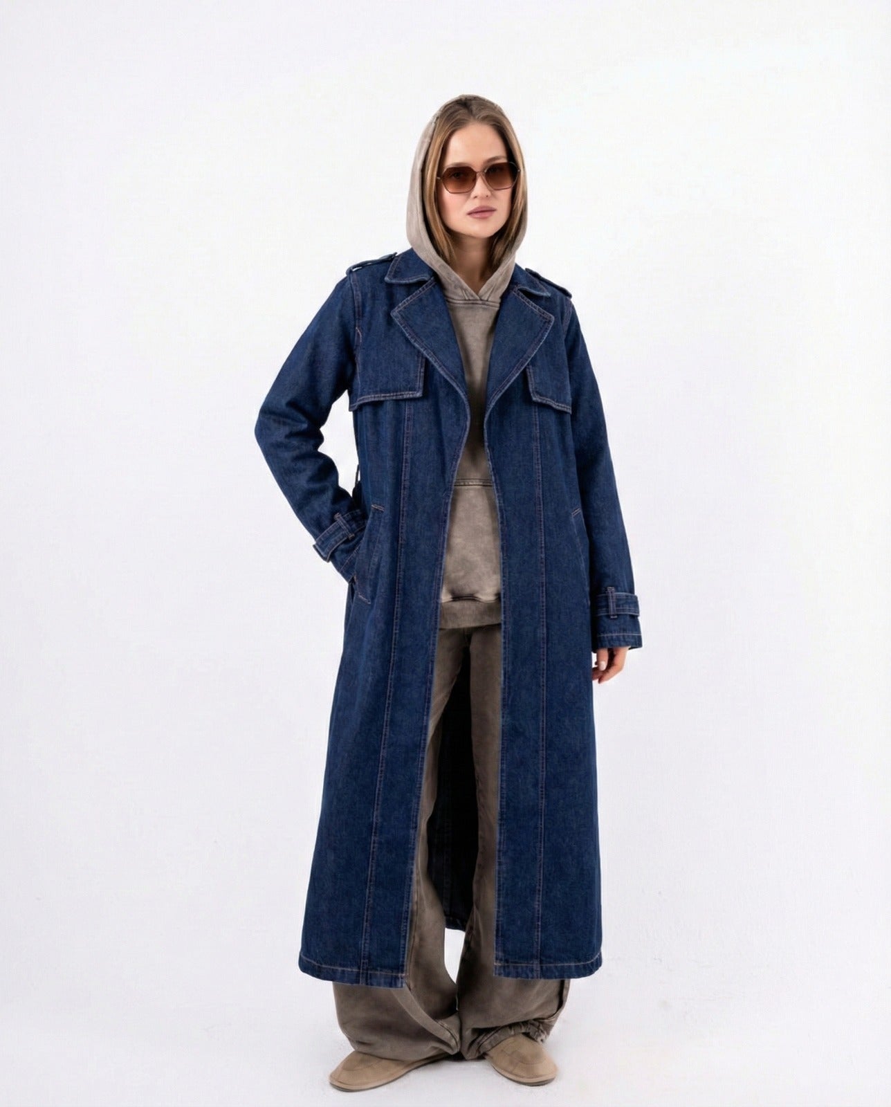 Denim Trench Coat In Blue