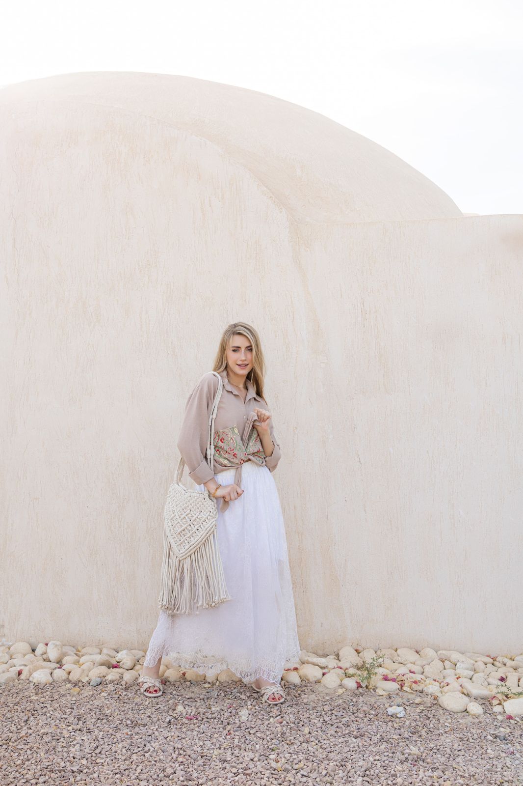 Floral Lace-Trim Maxi Skirt – Off White