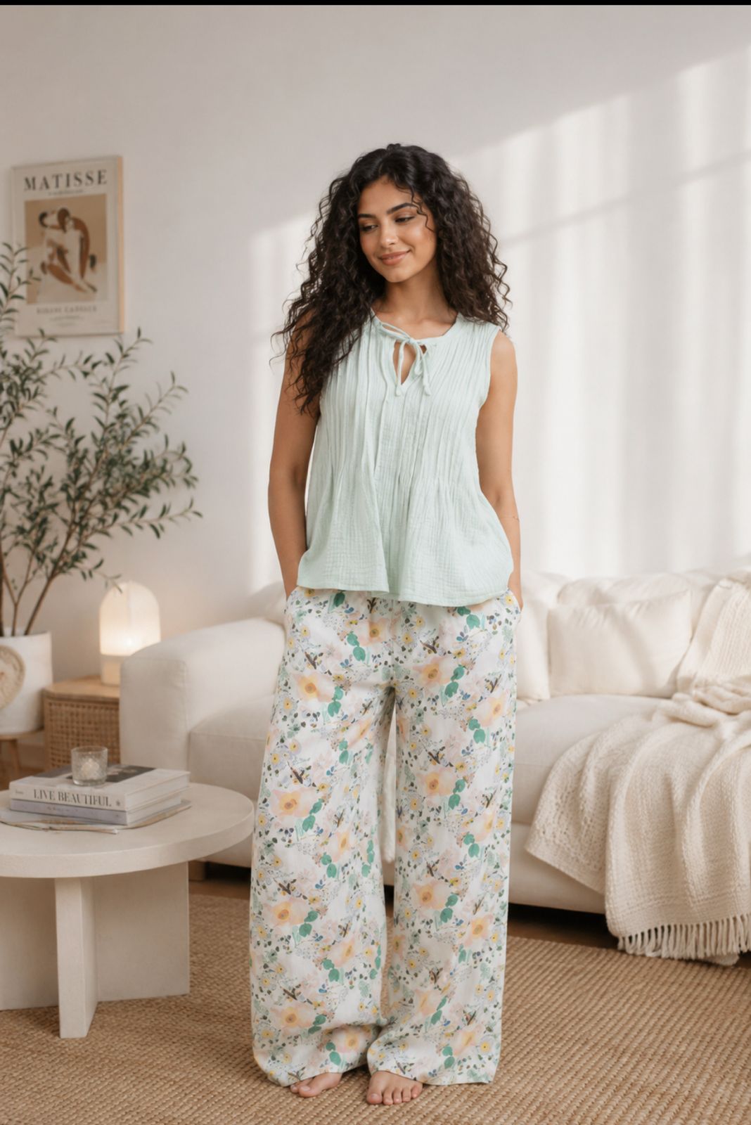 HS 107- Flowery Soft Pants with Top