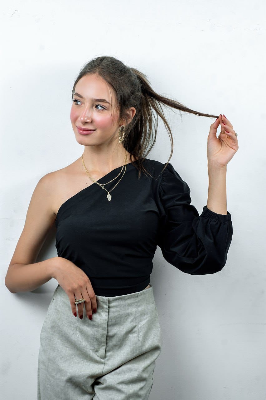 Jersey One shoulder Top - Black
