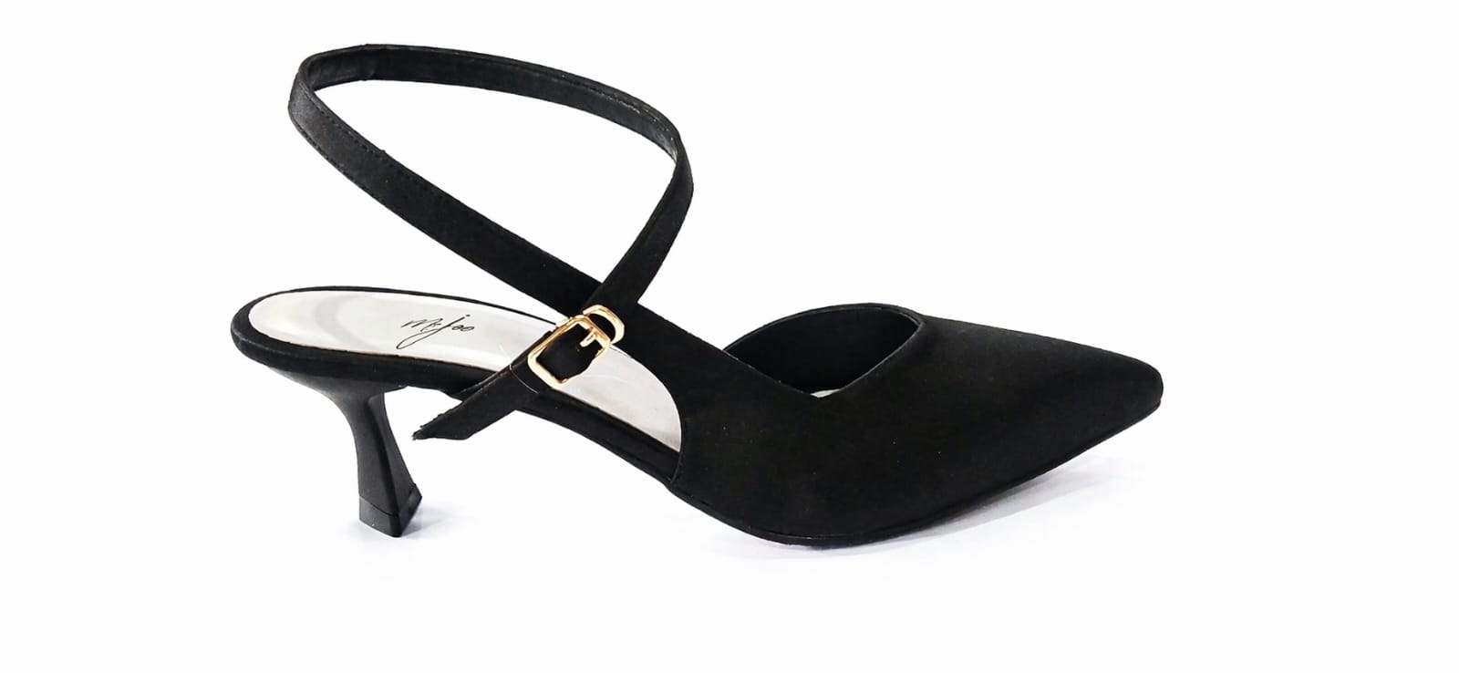 Satin Slingback Kitten Heels - Black