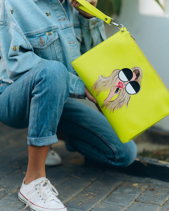 Faux Leather Clutch Bag - Yellow