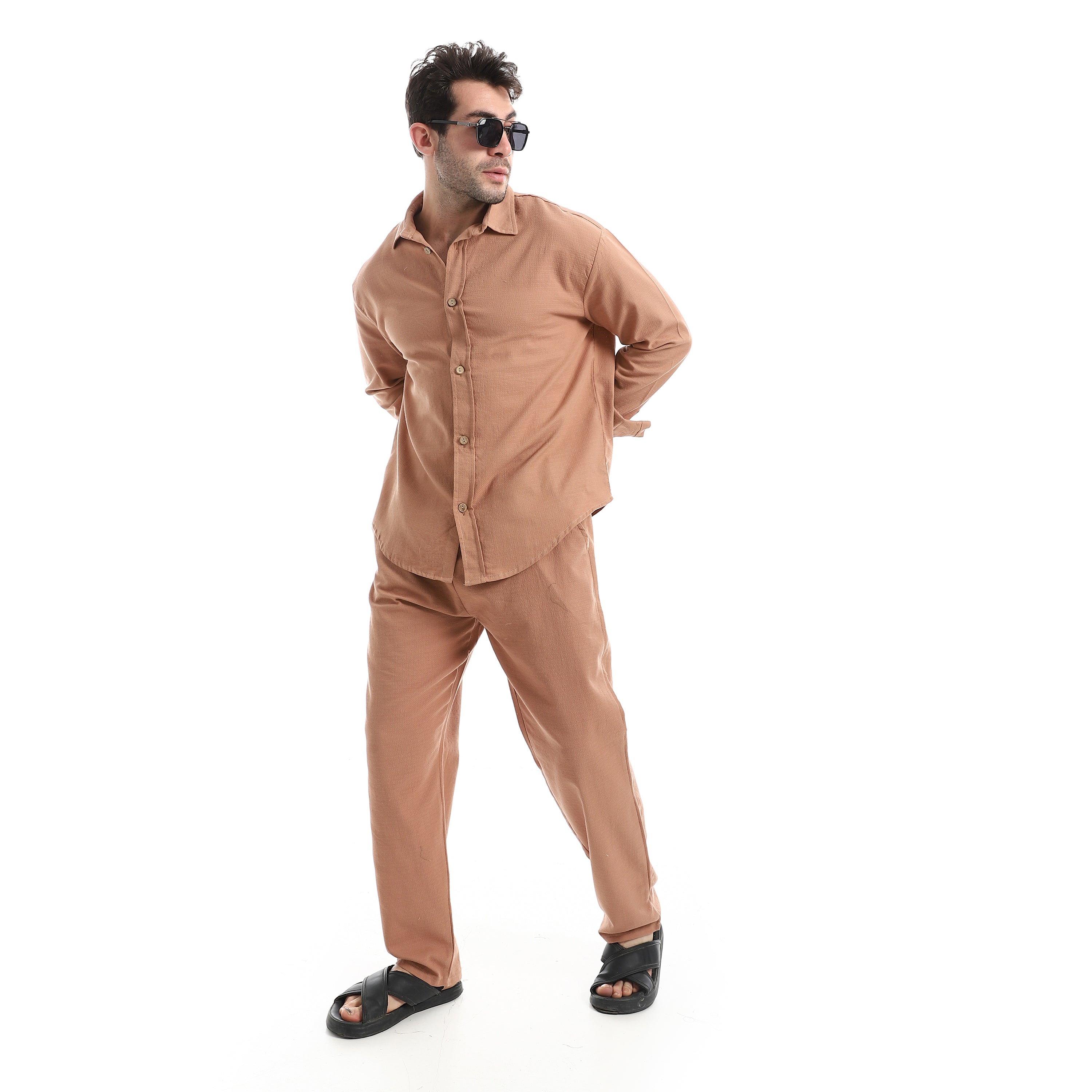 Long Sleeve Casual Pants Set - Light Havana