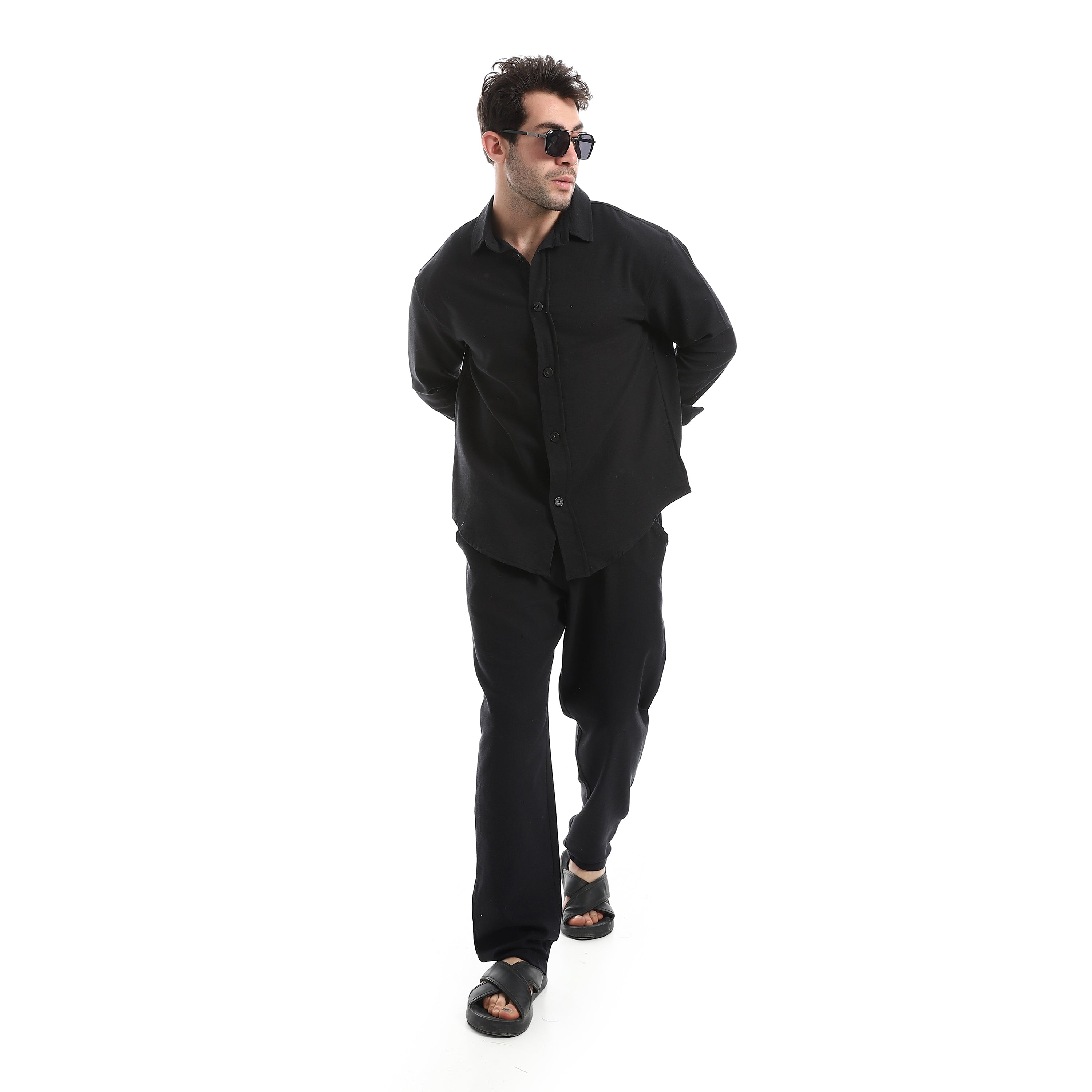 Long Sleeve Casual Pants Set - Black