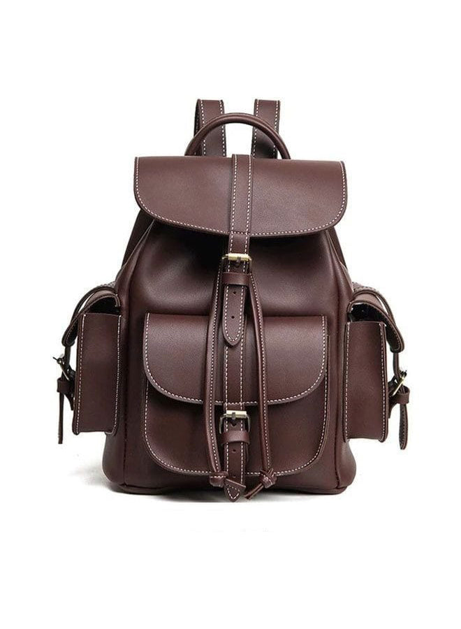Faux Leather Vintage-Inspired Leather Backpack - Brown