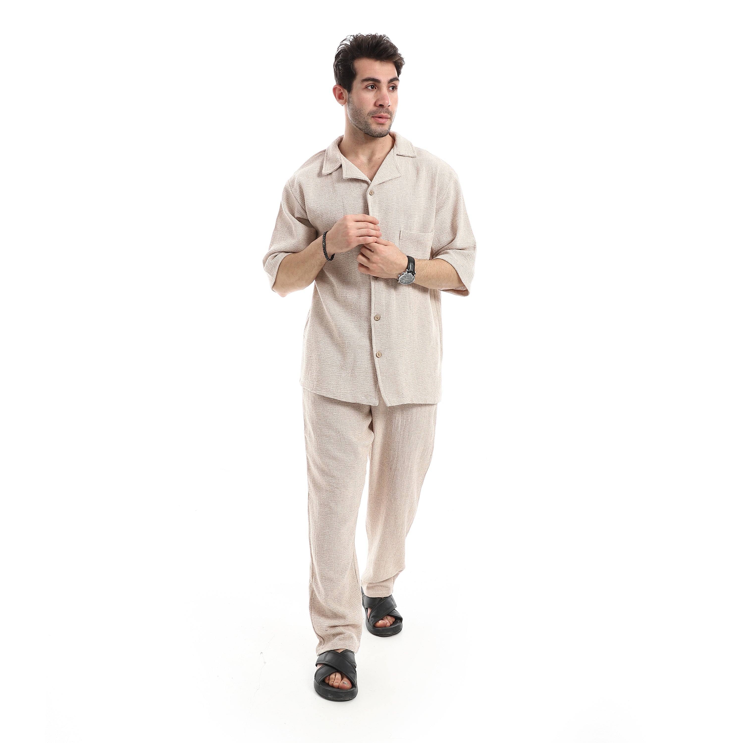Relaxed Fit Breathable Pants Set - Camel