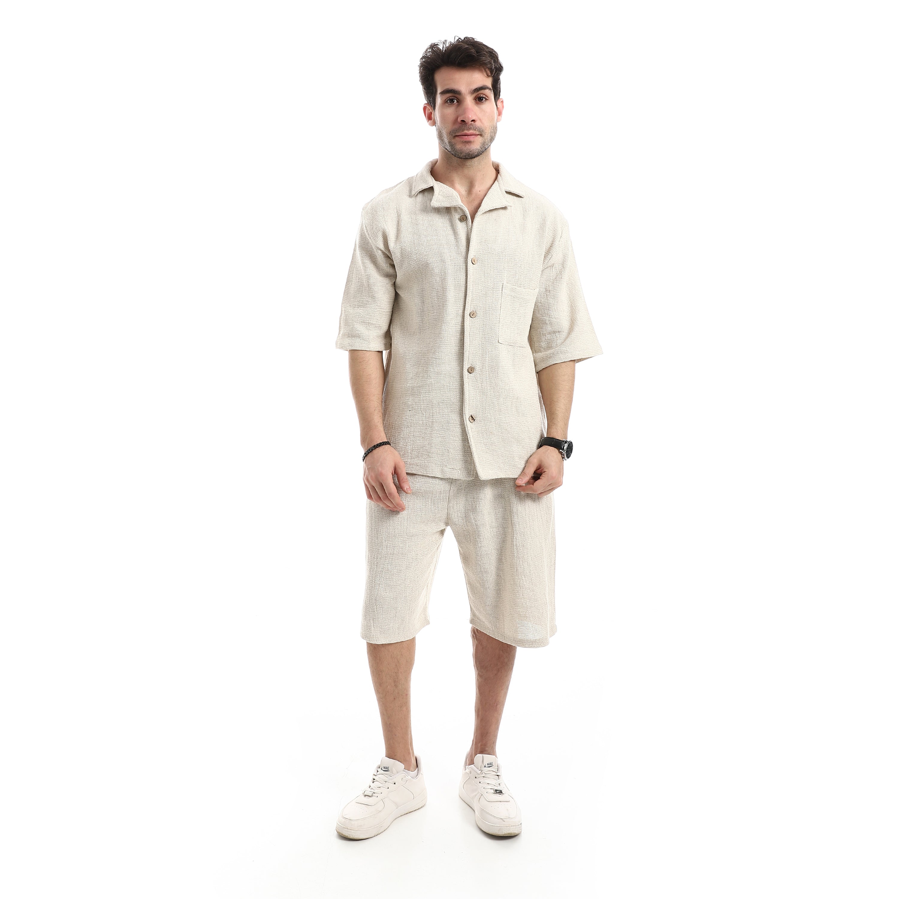 Comfy Textured Shorts Set - Off White