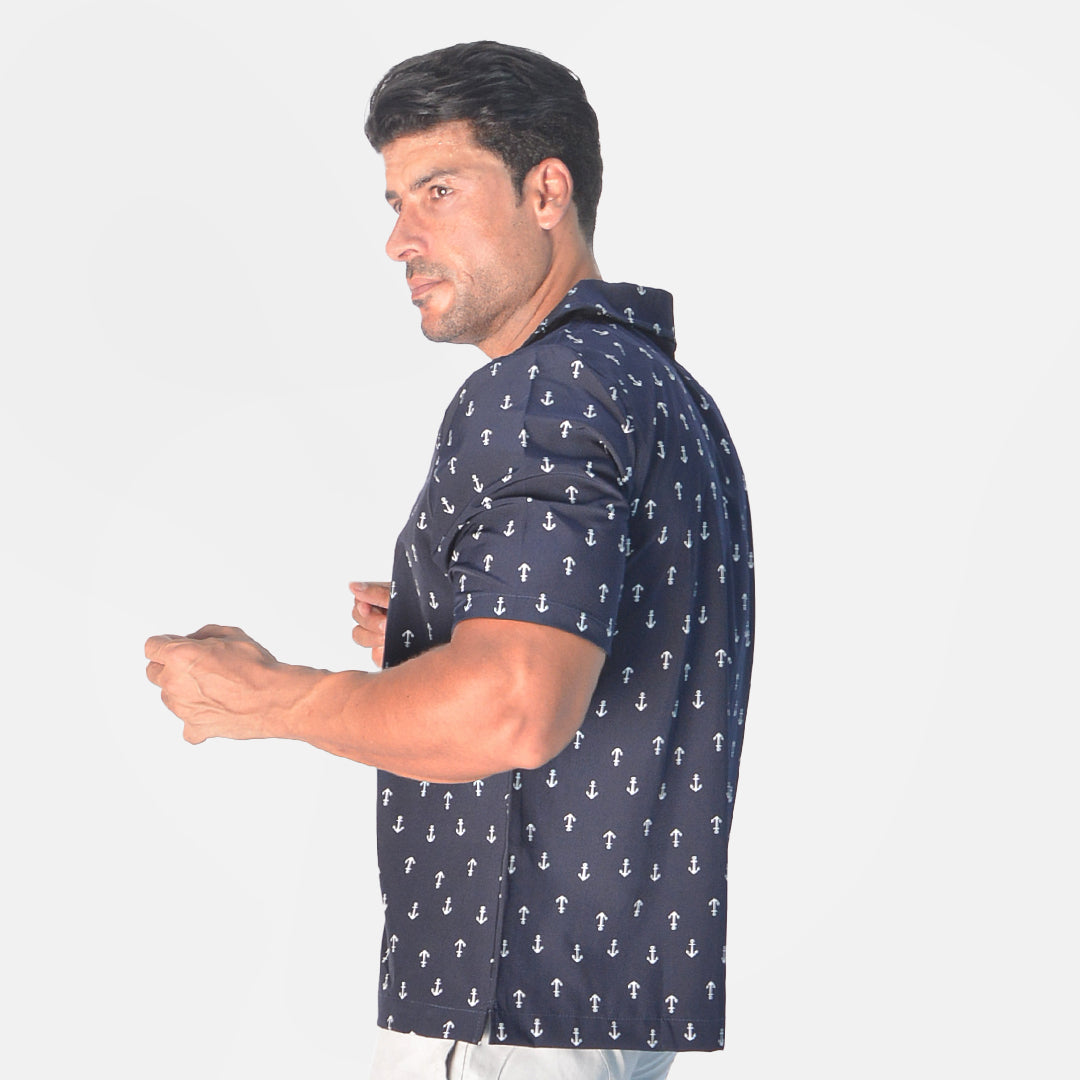 Polyester Anchor Print Short Sleeve Shirt – Multicolor