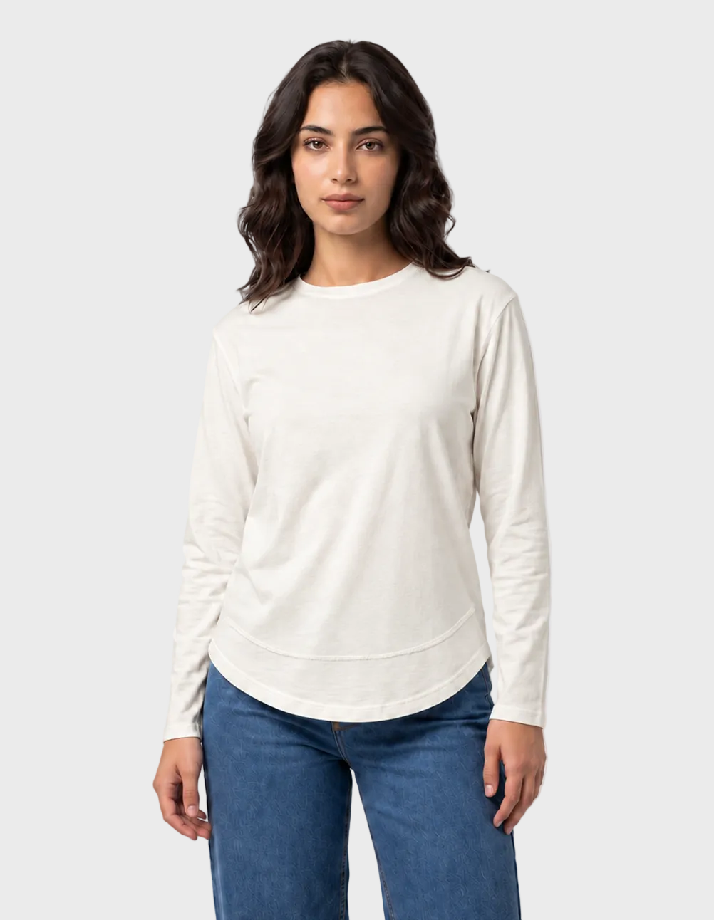 Curved Hem Long Sleeve Top