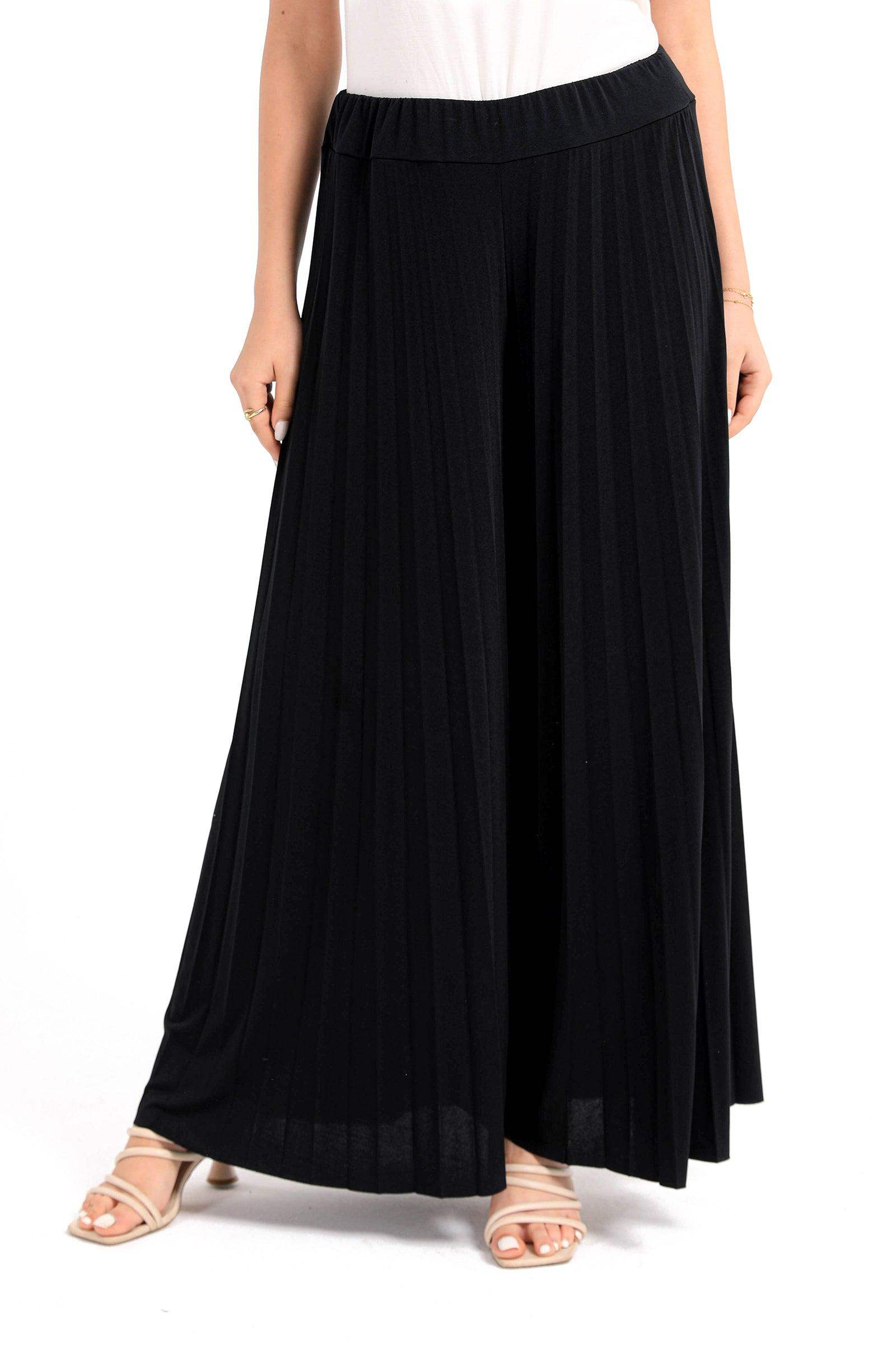 Black Pleated Wide Leg Pants - Carina - كارينا