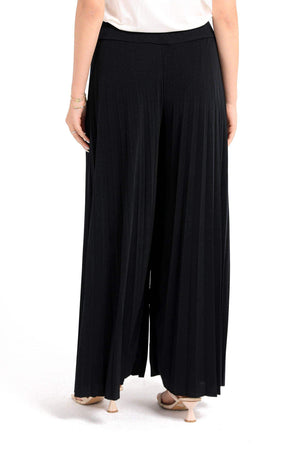 Black Pleated Wide Leg Pants - Carina - كارينا