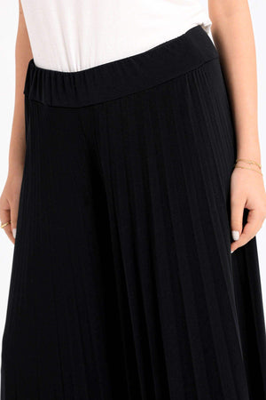 Black Pleated Wide Leg Pants - Carina - كارينا