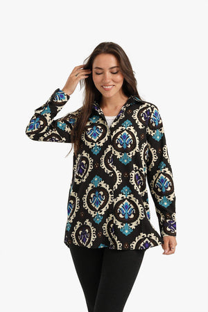 Black Printed Voile Shirt - Carina - كارينا