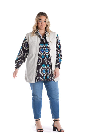 Black Printed Voile Shirt - Carina - كارينا