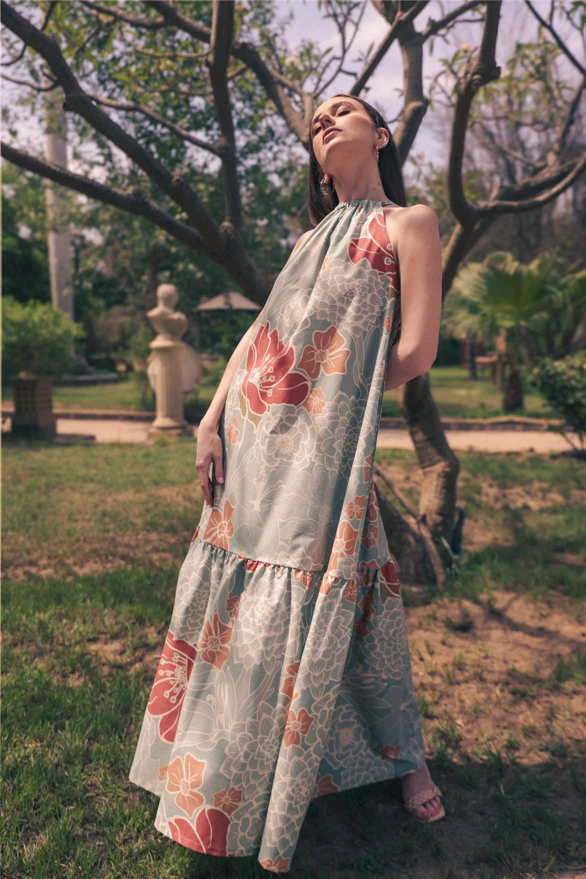 Polyester-Cotton Floral Maxi Dress – Multicolor