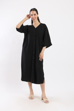 Button Closure Midi Dress - Clue Wear