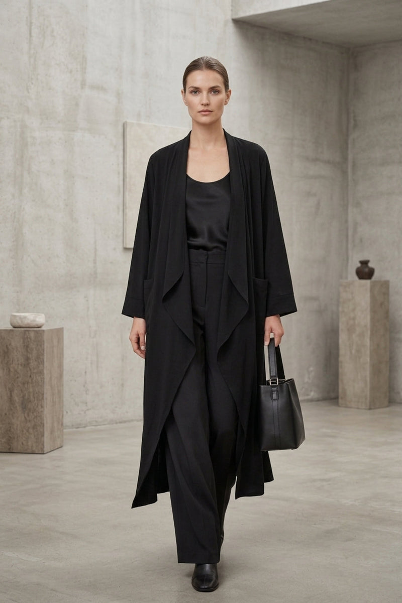 Plain Draped Longline Cardigan – Black