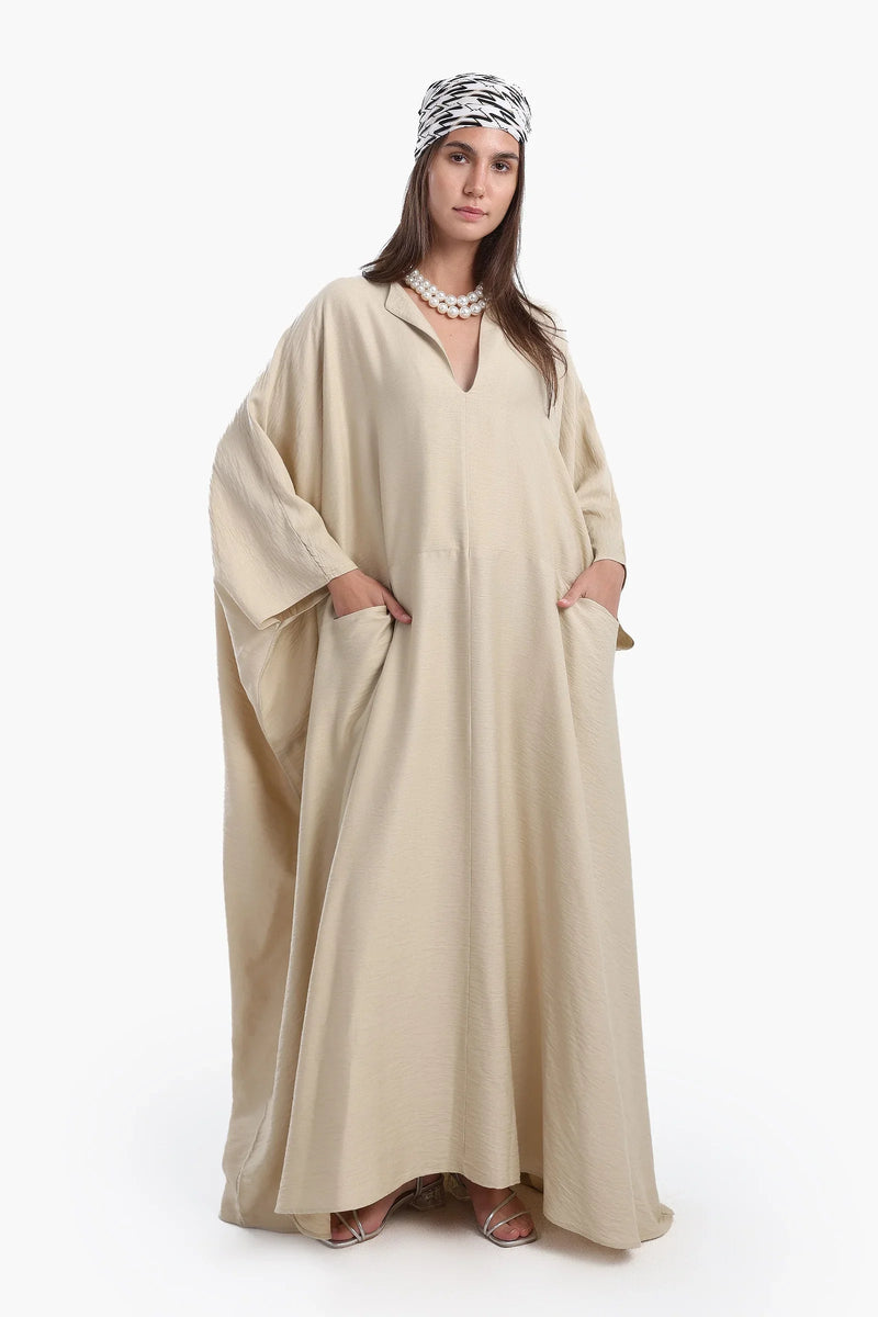 Polyester Blend Solid Abaya – Beige