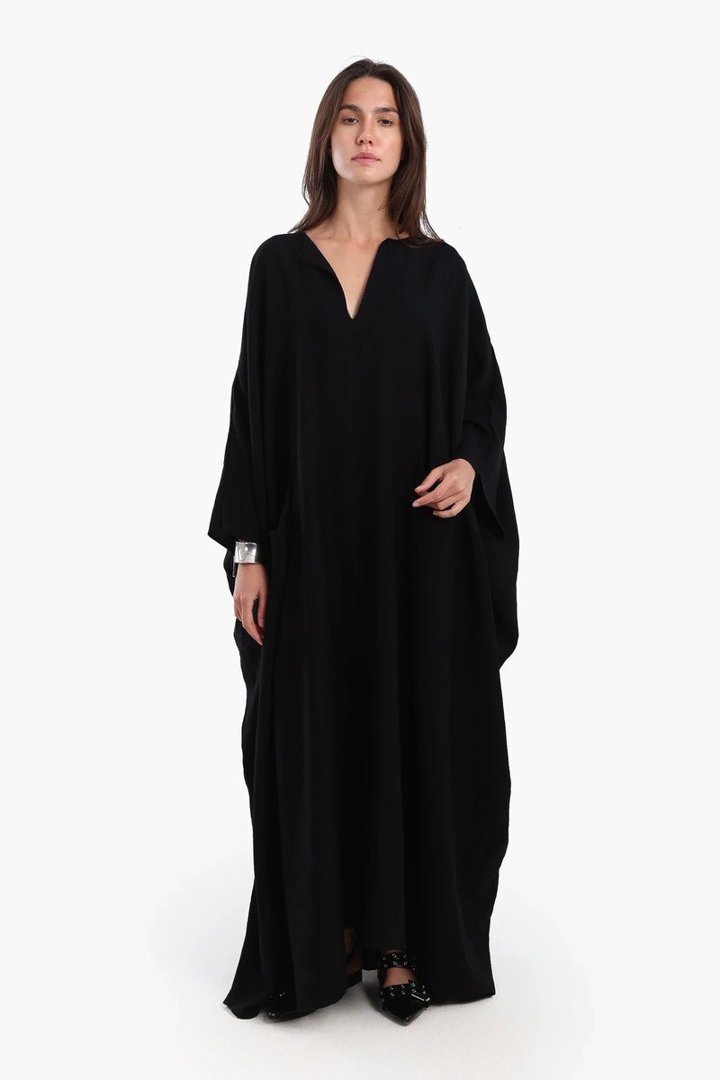 Polyester Blend Solid Abaya – Black