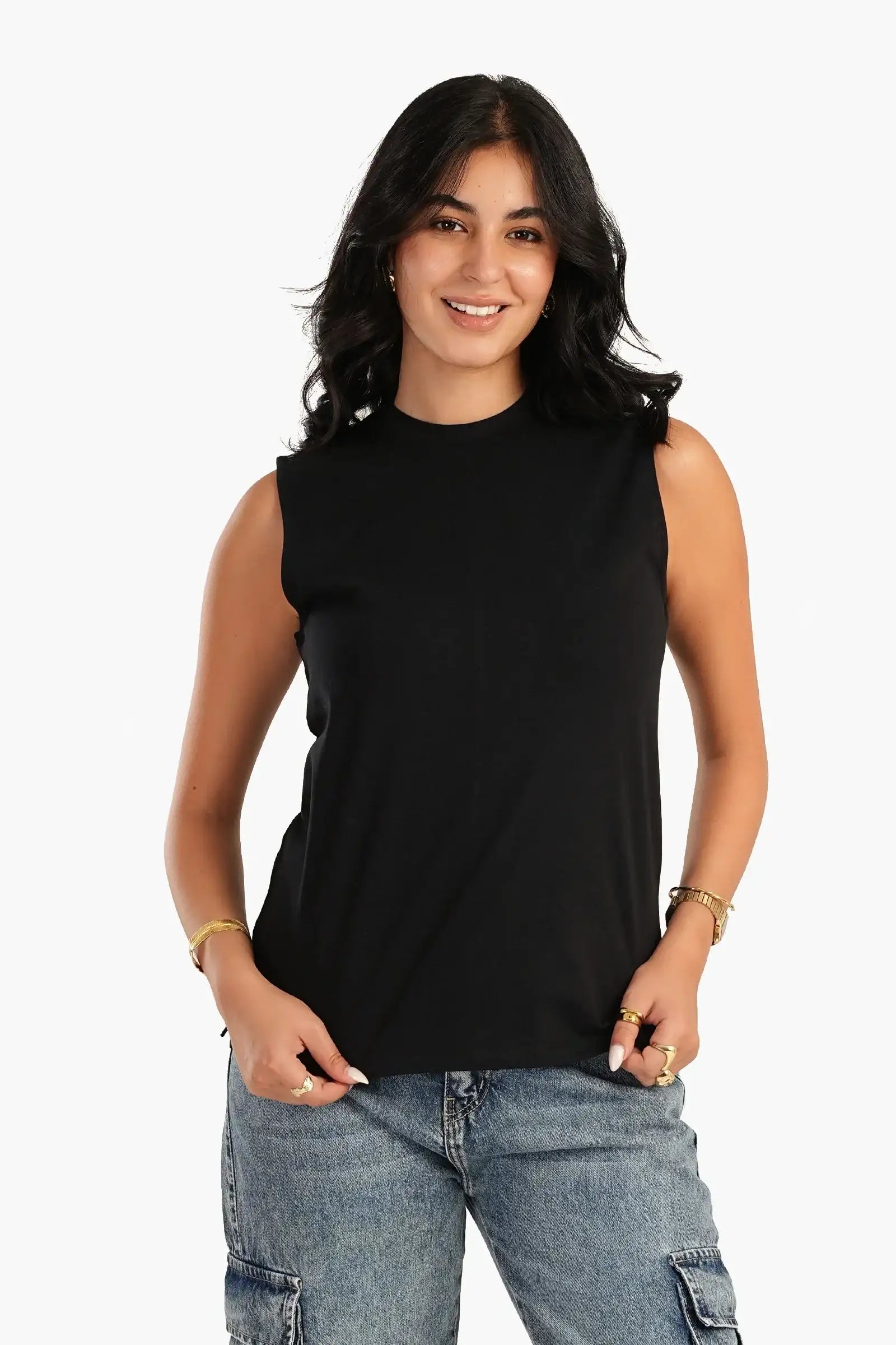 Sleeveless Slim Fit Tank Top - Black
