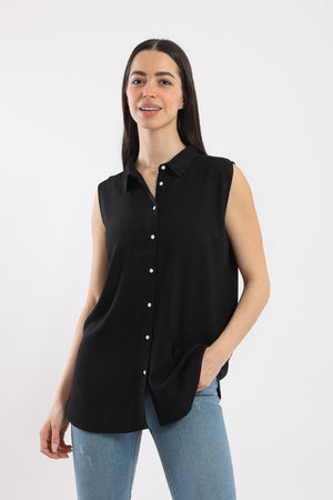 Collared Sleeveless Shirt - Clue Wear