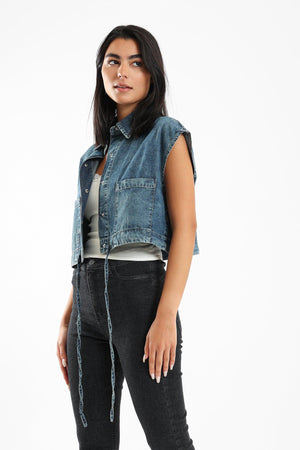 Cropped Denim Vest - Clue Wear