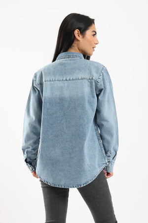 Denim Shirt with Long Sleeves - Clue Wear