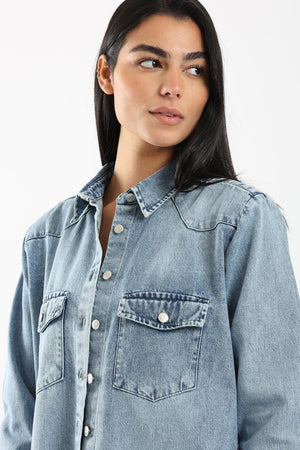 Denim Shirt with Long Sleeves - Clue Wear
