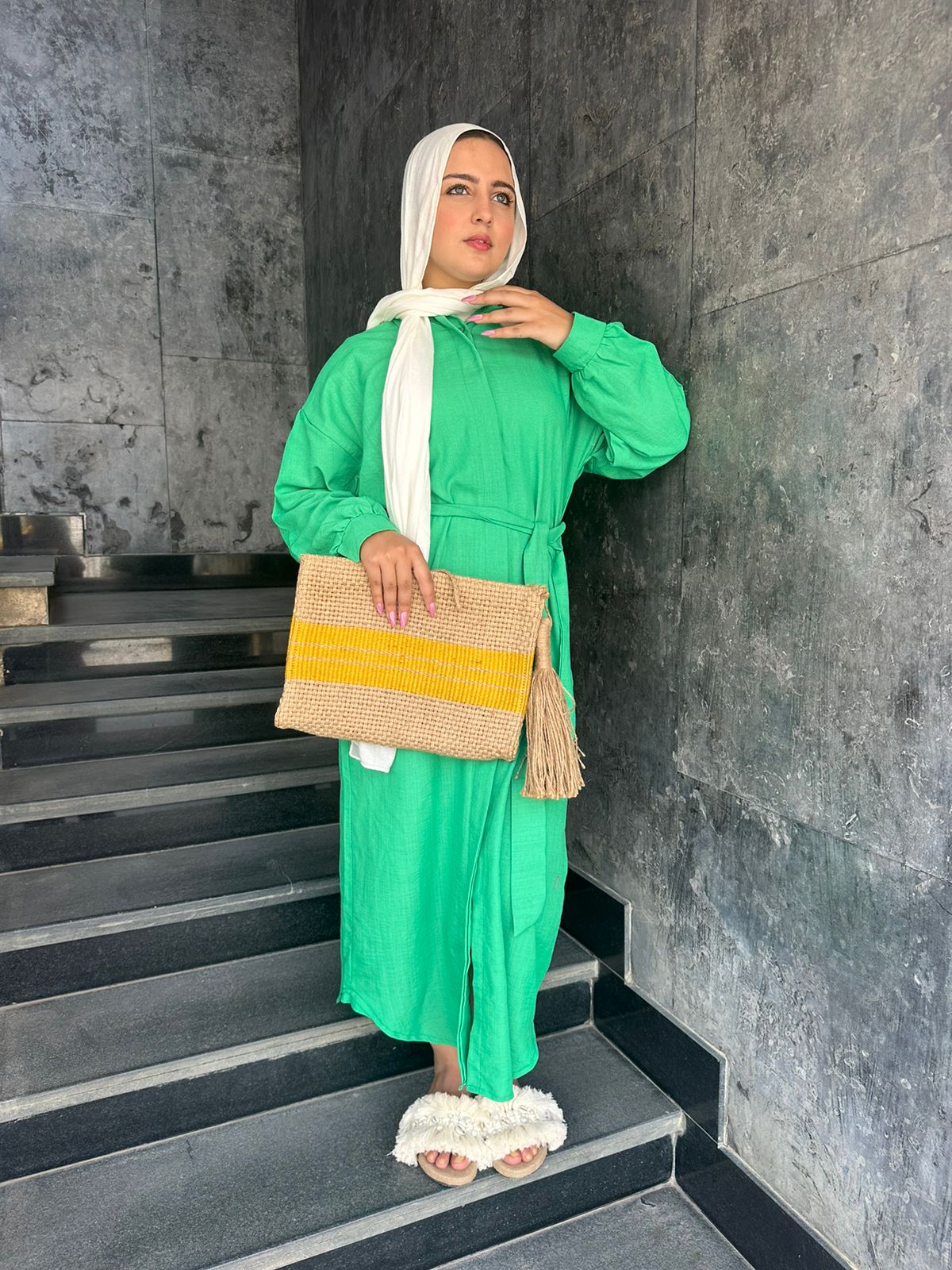 Linen Plain Beach Dress – Green